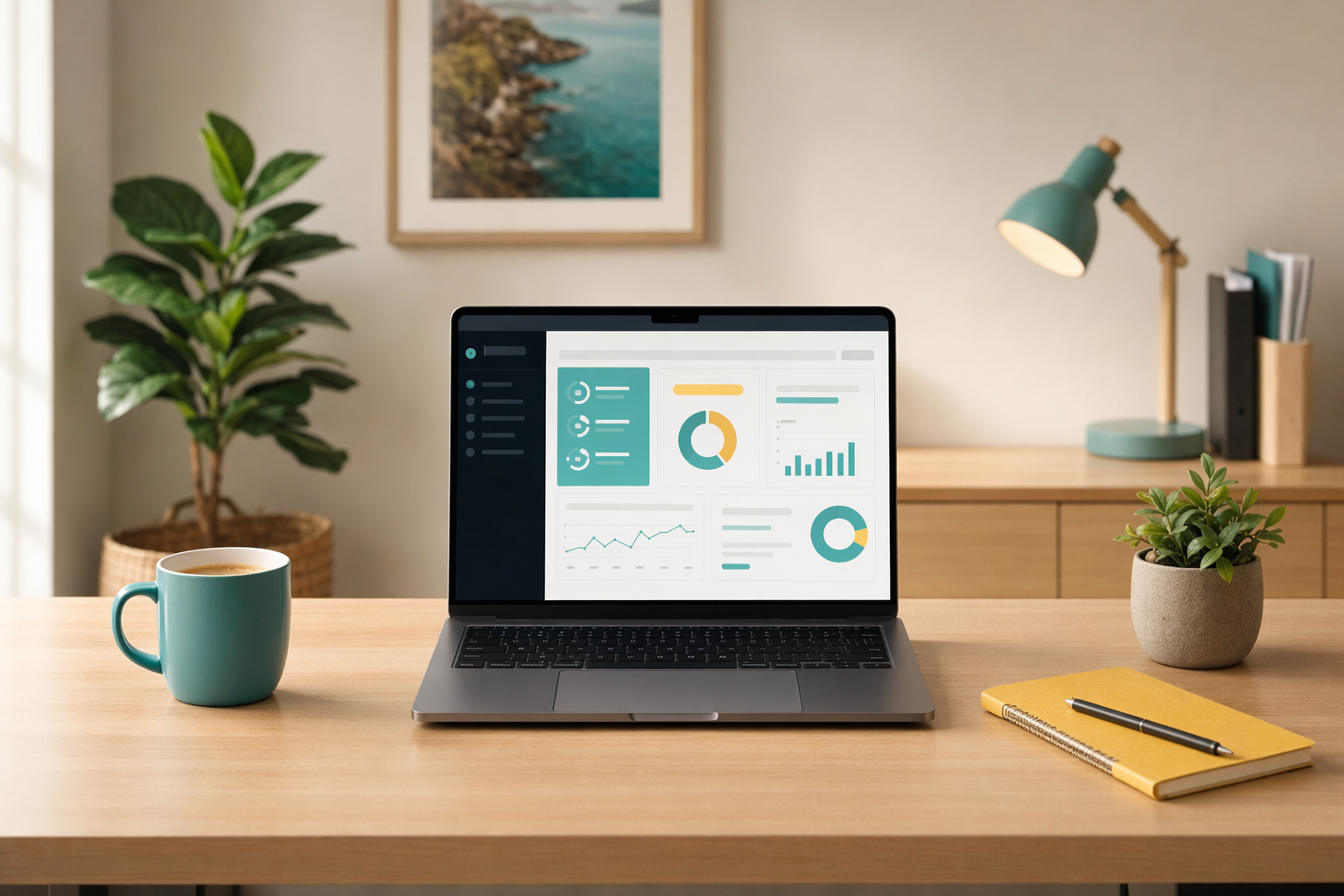 A calm, minimal workspace with a single laptop, suggesting the simplicity of one consolidated platform.